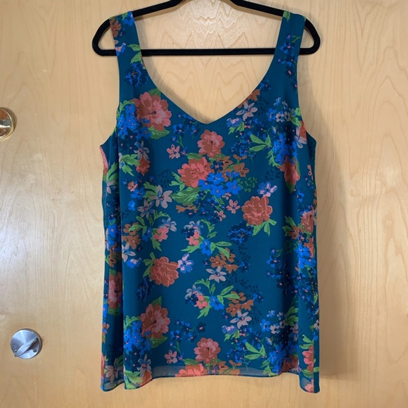 CAbi Teal Floral Print Still Life Cami Blouse - Picture 2 of 12